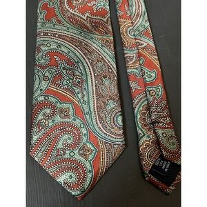 Paul Frederick Tie Brocade Paisley Multi Color Green Made In Italy 100% Silk New